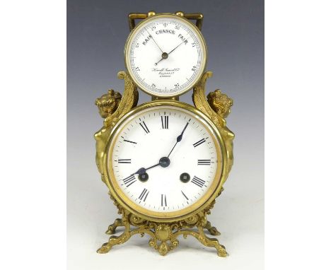 Howell James &amp; Company of Regent Street, London - a late Victorian brass clock barometer, signed to the white enamel baro