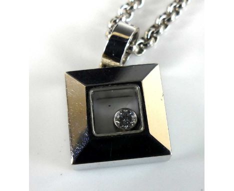 A Chopard 18ct white gold Happy Diamond pendant, comprising a 2.05mm round brilliant cut diamond within 10mm square surround,