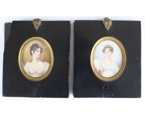 Late 19th century English school - Pair; each being a portrait of a young Countess, miniature watercolours on ivory, each fra