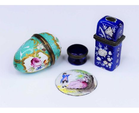 A collection of South Staffordshire enamel wares, to include a scent bottle etui, late 18th century, relief decorated with fl