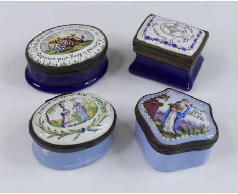 A South Staffordshire enamel patch box, late 18th century, of oval form, inscribed Sacred to friendship, w.4cm, together with