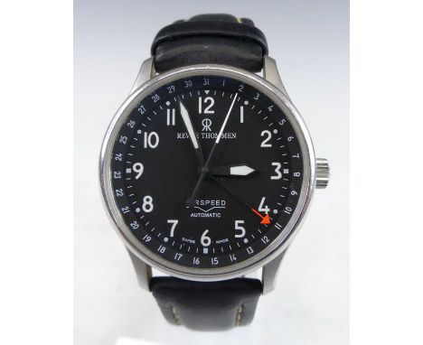 A gent's Revue Thommen steel cased Airspeed automatic wristwatch, having a signed black dial, sweep centre seconds, outer dat