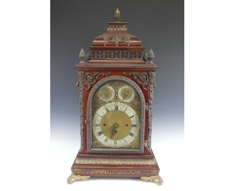A late Victorian mahogany and gilt metal mounted bracket clock, of impressive proportions and in the early Georgian style, ha