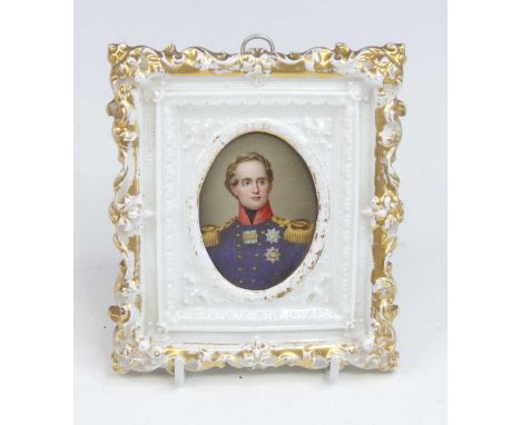 A French head and shoulders portrait miniature of a Napoleonic soldier, 19th century, shown in military dress, enamels on por