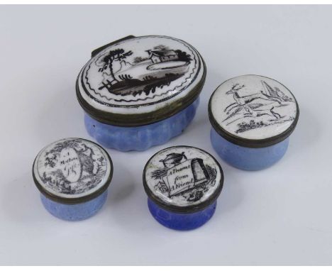 A South Staffordshire enamel patch box, late 18th century, the lid decorated with a monochrome landscape, w.4cm, together wit