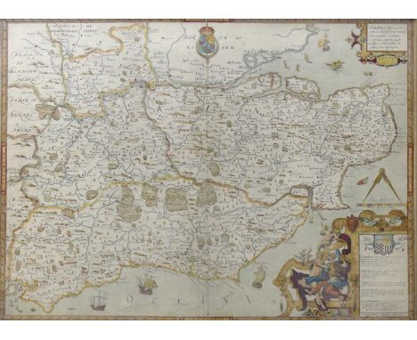 Christopher Saxton (c1542-1606) - County map of southern England to include Kent, Surrey, Sussex &amp; Middlesex, the origina