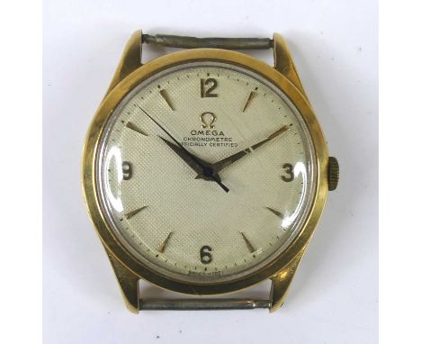 An Omega 18ct gold cased chronometre officially certified gent's wristwatch, having a signed champagne dial with quarter Arab