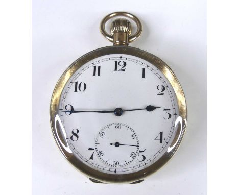 A Zenith gent's 9ct gold cased pocket watch, having an unsigned white enamel Arabic dial, subsidiary seconds dial, back cover