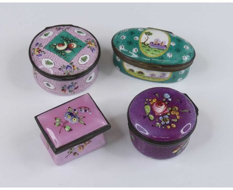 A South Staffordshire enamel patch box, late 18th century, of circular form, decorated with flowers, dia.5cm, together with t