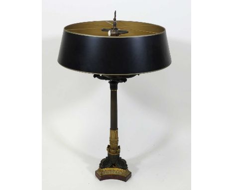 A large French Louis Philippe bronze and gilt-bronze table lamp, second quarter 19th century, later wired and converted for e