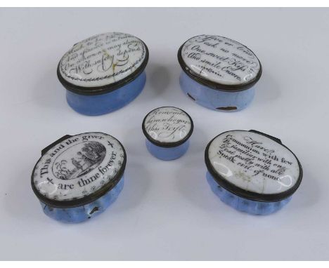A South Staffordshire enamel patch box, late 18th century, inscribed This and the giver are thine forever, w.4cm, together wi