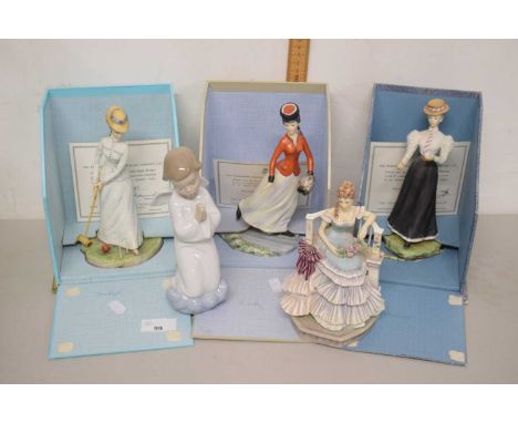 A group of Royal Worcester Victorian Series figures comprising Emily, Bridget and Marion together with a further Nao figure (