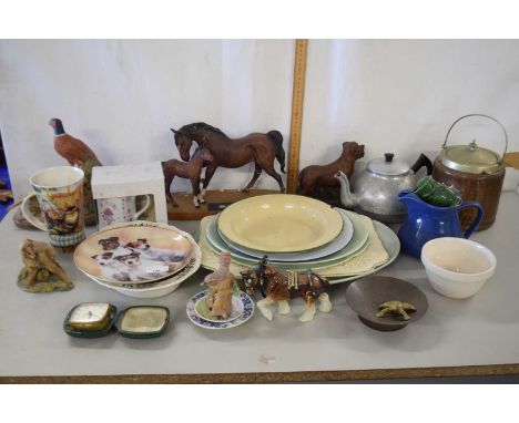 Mixed group of ceramics and other items, a model of a horse and foal, model of a pheasant and other ceramic kitchen ware item