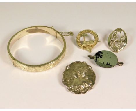 SILVER JEWELLERY ETC. A silver bangle, two Scottish silver brooches etc.