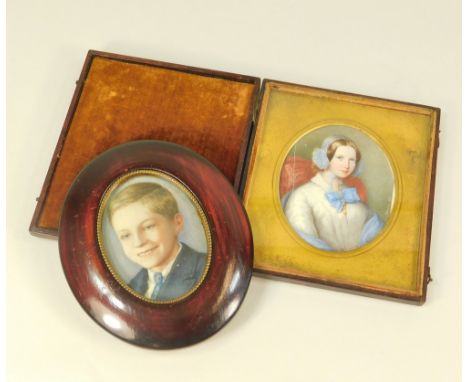 PORTRAIT MINIATURES.A portrait miniature on ivory by Joseph Frederick Sharpe, the sitter wearing a blue bonnet & a gold locke