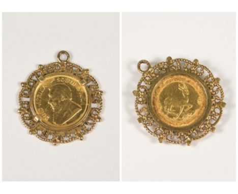 COIN PENDANT. A 1981, 1/10th Krugerrand in 9ct. gold pendant mount.