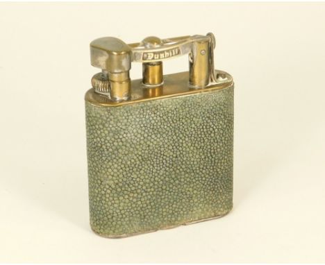 DUNHILL GIANT. A Dunhill Giant table lighter in silver plate &amp; shagreen. Patent No.143752. Height 10.6cm.