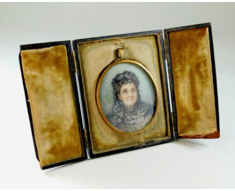 PORTRAIT MINIATURE.An Edwardian portrait miniature hand painted on ivory, of an elderly lady in black lace. Signed Rosey Blum