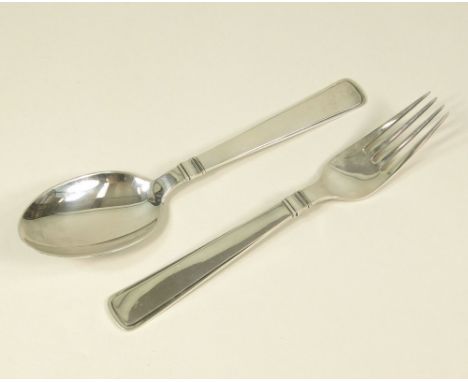 DANISH SILVER. A Danish silver spoon &amp; fork by Carl M Cohr. Length of spoon 19cm.