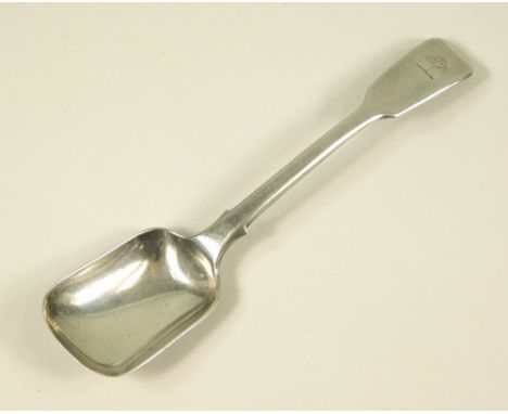 CADDY SPOON. A William IV fiddle pattern caddy spoon by Mary Chawner, engraved with a crest. London 1836