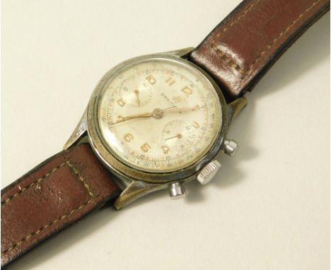 BREITLING. A 1950's Breitling manual wind wristwatch in chromium plated steel. The dial with Arabic numerals &amp; gold initi