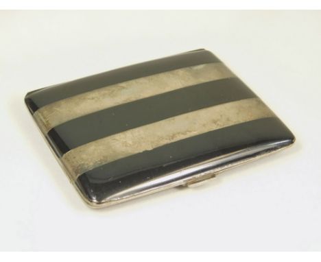 CIGARETTE CASE.An Art Deco silver coloured metal & black enamel lady's cigarette case, stamped with a continental touch mark.