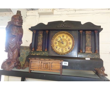Modern Chinese carved wood figural table lamp, an Indian painted wood dome top stationery box and another, together with a fa