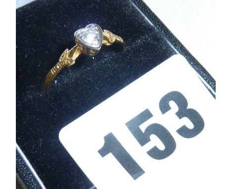 18ct gold ring set with heart shaped diamond, approx UK size R