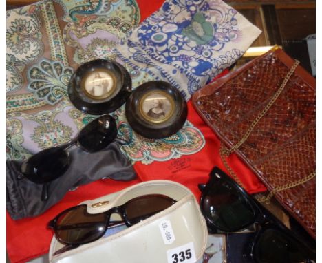 Vintage Ray Ban sunglasses, Liberty silk paisley scarf, Snakeskin handbag, etc.