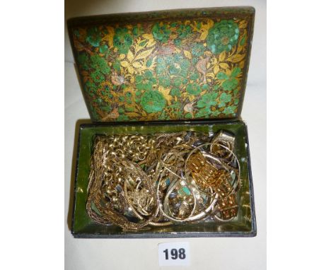 Collection of gold tone vintage jewellery in ornate box