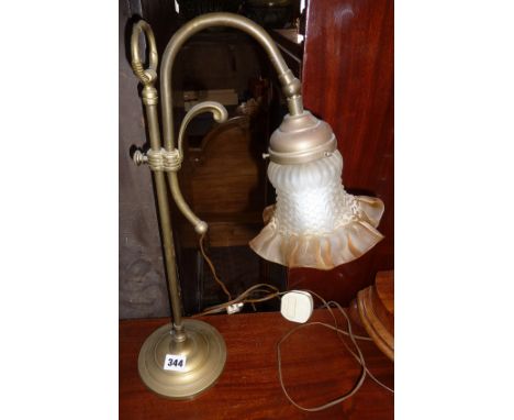 Vintage brass desk lamp with fluted glass shade in the Art Nouveau style