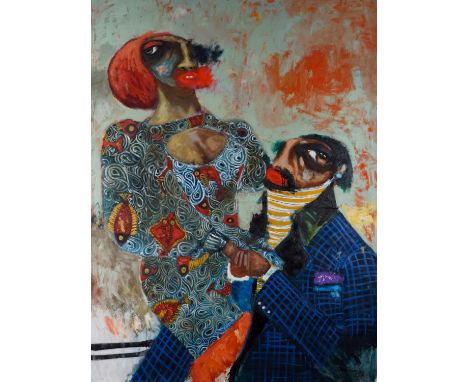 Kingsley Obasi (Nigerian 1983-), 'Family Portrait', 2020, unique acrylic on canvas, signed and dated ; canvas: 160 x 117cmcan