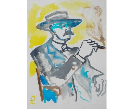 Billy Childish (British 1959-), 'Self Portrait (Man With Cigar)', 2012, unique watercolour on paper, signed and dated; sheet: