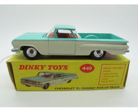 A Boxed Original Dinky #449 Chevrolet 'El Camino' Pick-up Truck, off white lower body, turquoise upper, red interiors, spun h