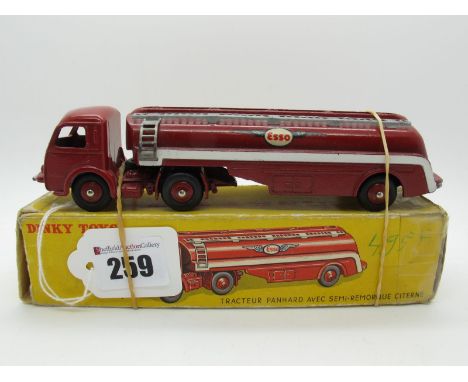 A Boxed Original French Dinky #32C Panhard Titan-Coder Tanker 'Esso', red body and tank, red ridged hubs, 'Esso' decals. Mode