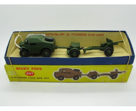 A Boxed Original Dinky Gift Set #697, twenty five pounder Field Gun Set. Includes #688 Field Artillery Tractor, #687 Trailer 