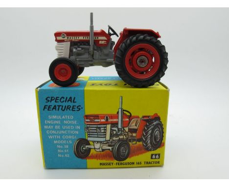 A Boxed Original Corgi #66 Massey Ferguson 165 Tractor, red/white grey, red hubs, 'Engine' sound, driver. Model is mint, box 