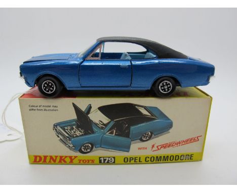 A Boxed Original Dinky #179 Opel Commodore, metallic blue body, black textured roof, light blue interior, speed wheels. Model