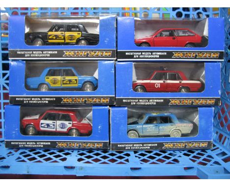 Six Boxed Russian made 1:43rd scale die cast Lada cars. All different including rally car, fire service car and others 