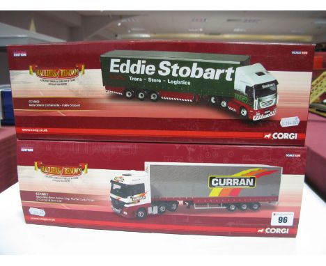 Two Corgi 1:50th Hauliers of Renown, CC15002 Iveco Curtainside - 'Eddie Stobart' and CC13811 Mercedes Benz Step Frame Curtain