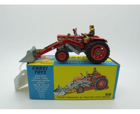 A Boxed Original Corgi #69 Massey Ferguson 165 Tractor and Shovel, red/grey body, red hubs, silver shovel. Model is mint, box