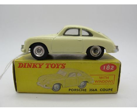 A Boxed Original Dinky #182 Porsche 356A Coupe, cream body, spun hubs, silver details. Model has some touch ups on rear quart