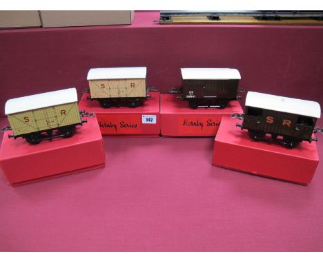 Four Hornby 'O' Gauge Wagons, No.1 Goods/ 2 x No.O Refrigeration Brake Van. All Southern. All restored to a high standard. So