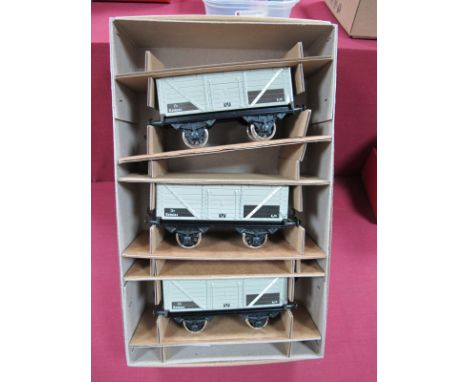 A Modern Bassett-Lowke 'O' Gauge #BL99033 set of three x seven Plank Coal Wagons - British Rail. As New
