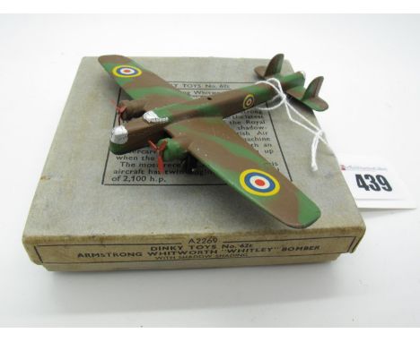 A Boxed Original Pre-War Dinky #62T Armstrong Whitworth "Whitley" Bomber, with shadow shading, light green/brown camouflage, 