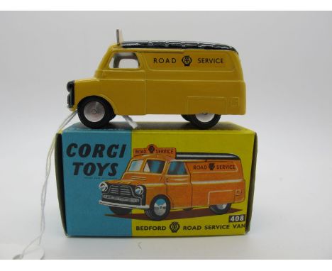 A Boxed Original Corgi #408 Bedford AA Service Van, yellow/black body, undivided windscreen, flat spun hubs, ridged roof, sil