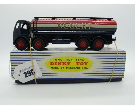A Boxed Original Dinky #942 Foden Fourteen Ton Tanker 'Regent', 2nd type dark blue cab/chassis, red hubs, red/white/blue tank