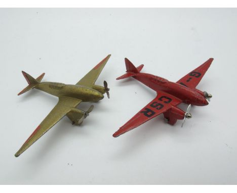 Two Original Pre-War Dinky #60G D.H. Comet Aircraft, one with red body, two 2-blade props G-ACSR; the other with gold body, r