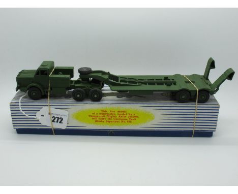 A Boxed Original Dinky #660 Mighty Antar Tank Transporter, matt olive drab body, 'Dinky Super Toys' cast in trailer. Model ve