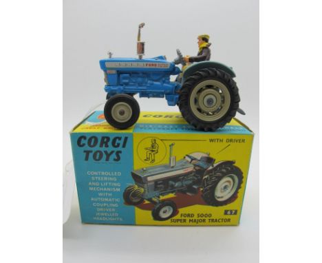 A Boxed Original Corgi #67 Ford 5000 Super Major Tractor, blue body, light blue/grey mudguards, grey hubs, driver figure, jew